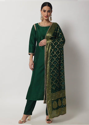 3 Pc Green Readymade Suit Set With Dupatta