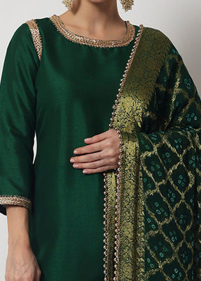 3 Pc Green Readymade Suit Set With Dupatta