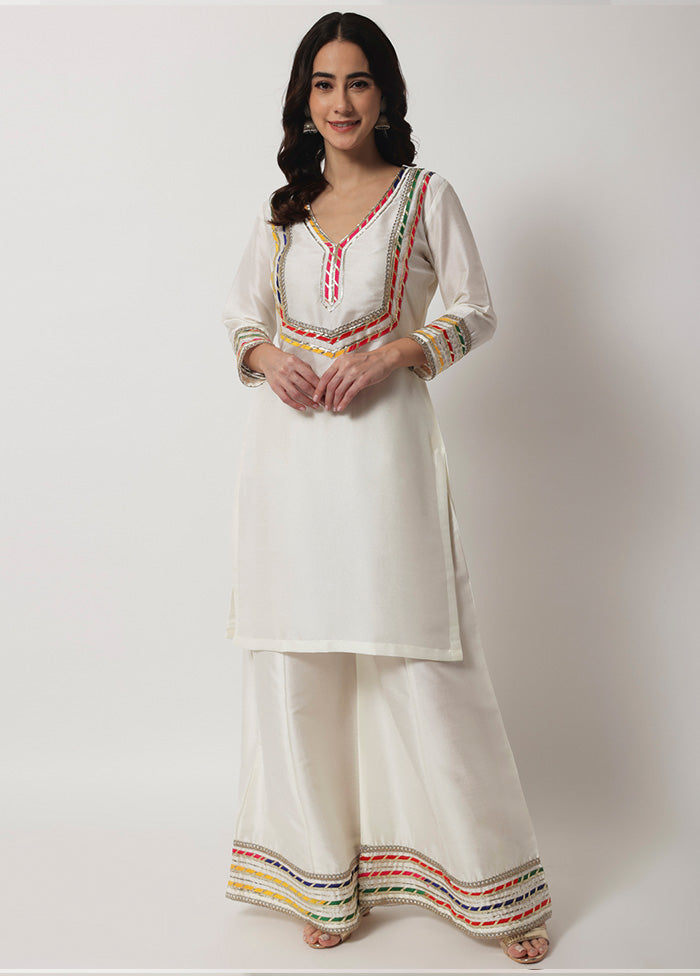 2 Pc Off White Readymade Silk Kurti Set