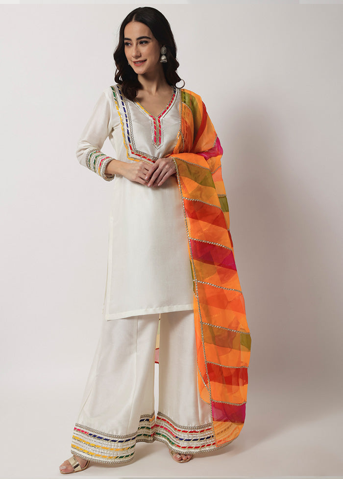 3 Pc Off White Suit Set With Dupatta