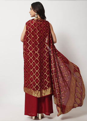 3 Pc Maroon Readymade Suit Set With Dupatta