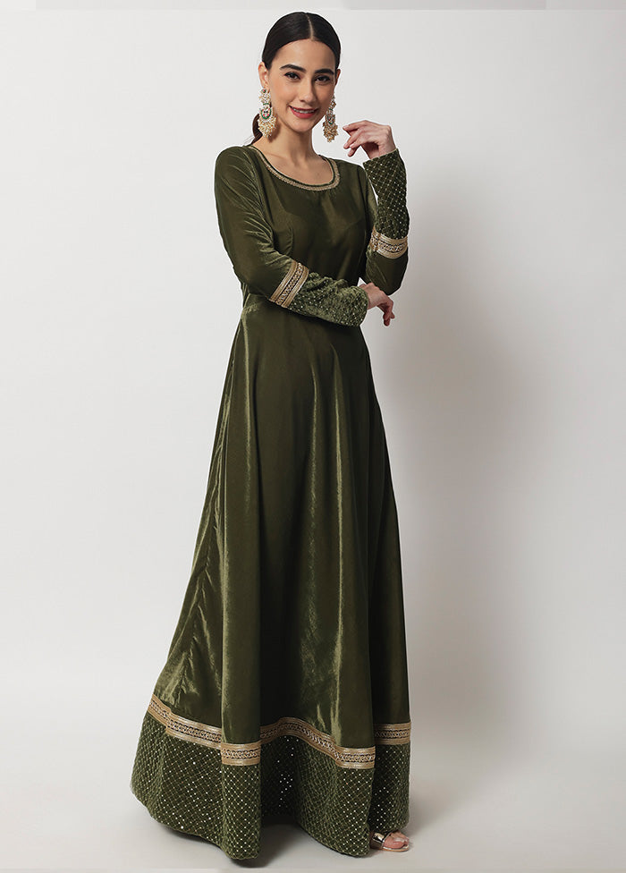 3 Pc Olive green Suit Set With Dupatta