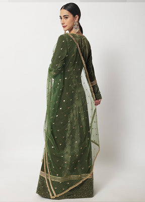 3 Pc Olive green Suit Set With Dupatta