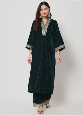 2 Pc Green Readymade Velvet Kurti Set