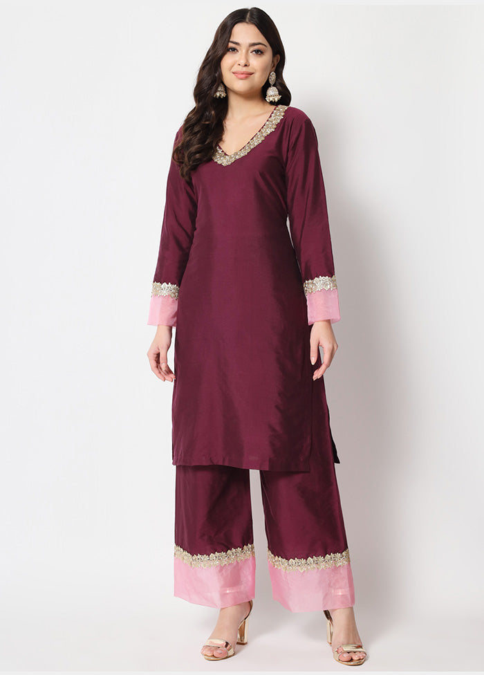 2 Pc Dark Pink Readymade Silk Kurti Set