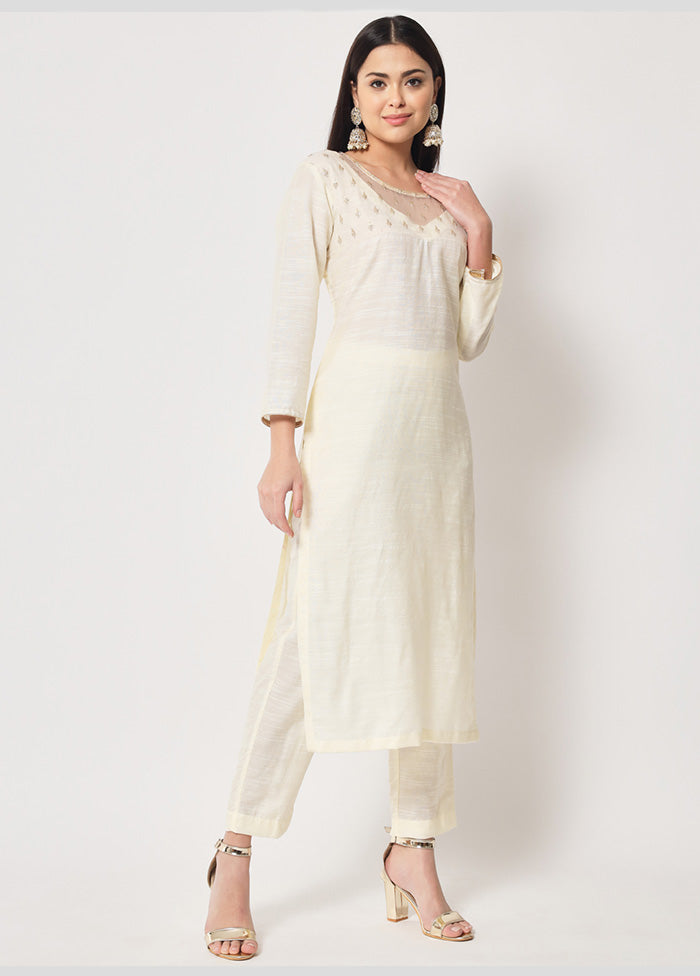 2 Pc Off White Readymade Cotton Kurti Set