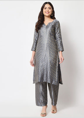 2 Pc Grey Readymade Silk Kurti Set