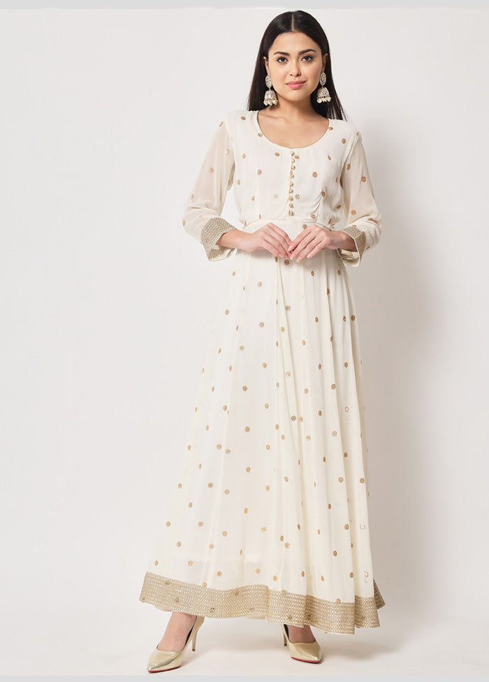 2 Pc Off White Readymade Georgette Kurti Set