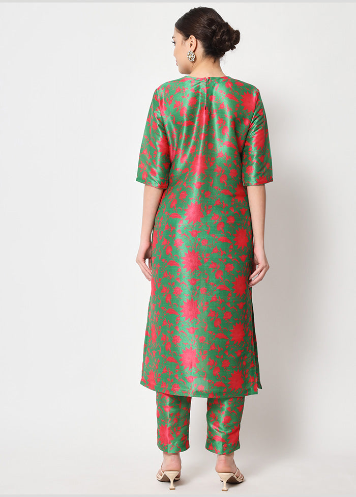 2 Pc Green Readymade Silk Kurti Set