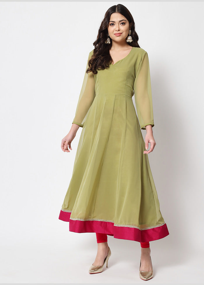 2 Pc Green Readymade Georgette Kurti Set