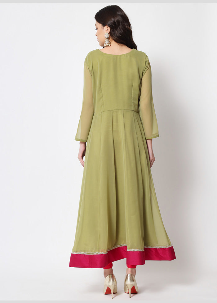 2 Pc Green Readymade Georgette Kurti Set