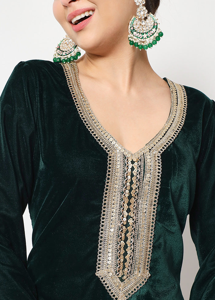 2 Pc Green Readymade Velvet Kurti Set