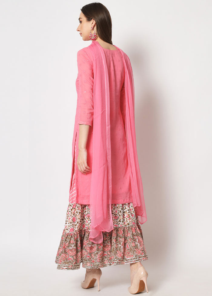 3 Pc Pink Embroidered Cotton Suit Set