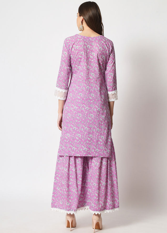 2 Pc Lavender Embroidered Cotton Kurti Set