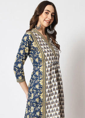 2 Pc Blue Readymade Printed Cotton Kurti Set