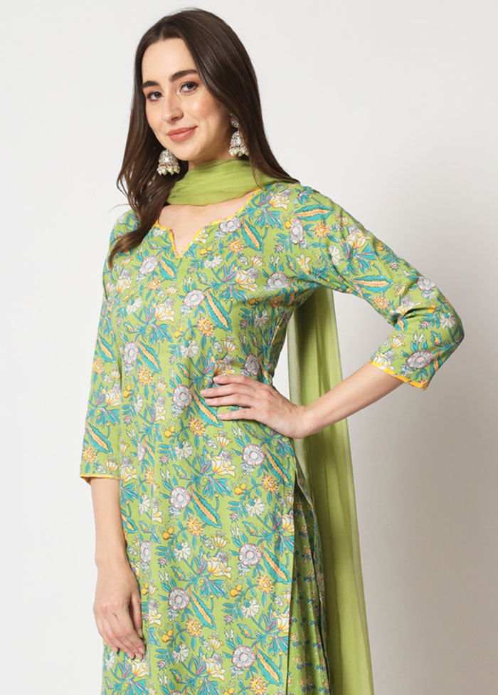 3 Pc Green Readymade Printed Cotton Suit Set