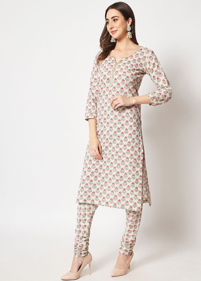 2 Pc Off White Readymade Cotton Kurti Set