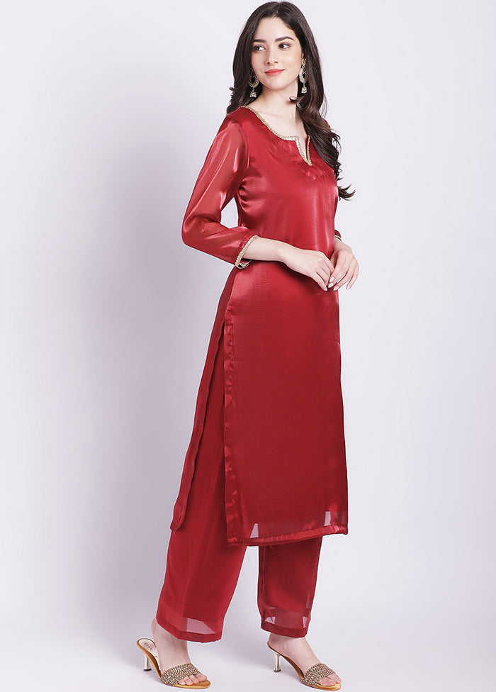 2 Pc Maroon Readymade Net Kurti Set