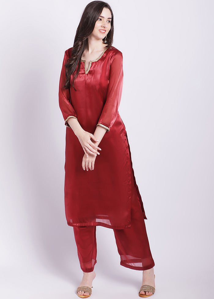 2 Pc Maroon Readymade Net Kurti Set