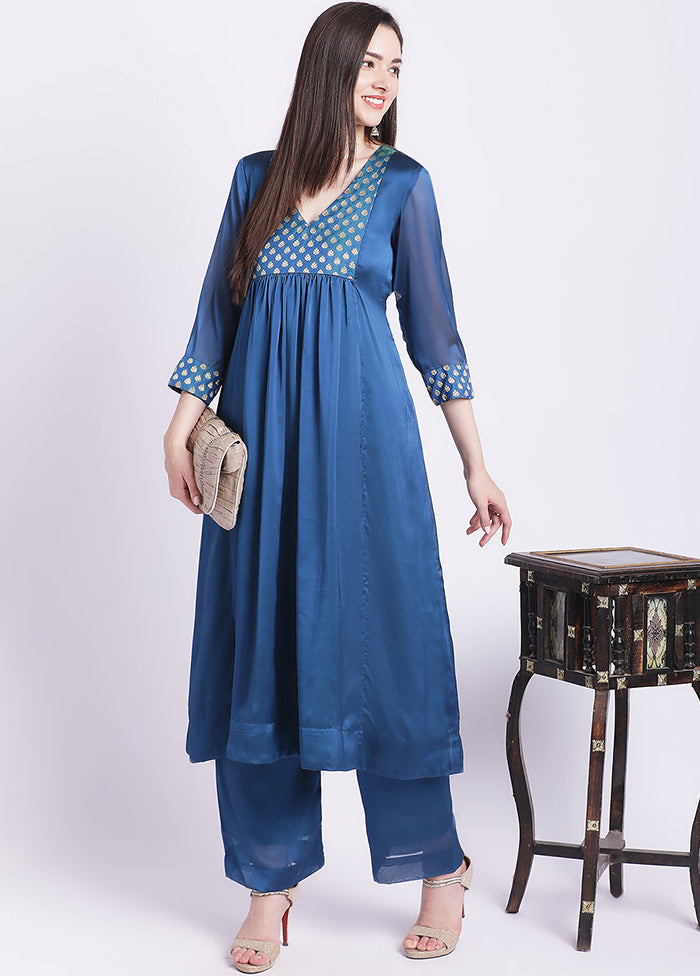 2 Pc Blue Readymade Georgette Kurti Set