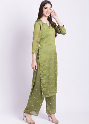 2 Pc Green Readymade Georgette Kurti Set