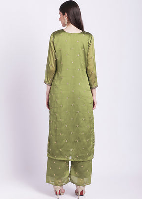 2 Pc Green Readymade Georgette Kurti Set