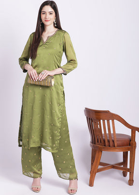 2 Pc Green Readymade Georgette Kurti Set