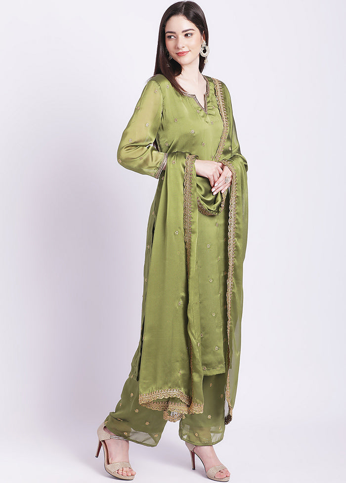 3 Pc Green Readymade Georgette Suit Set