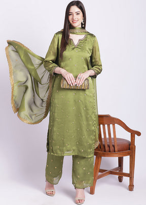 3 Pc Green Readymade Georgette Suit Set