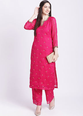 2 Pc Pink Readymade Georgette Kurti Set