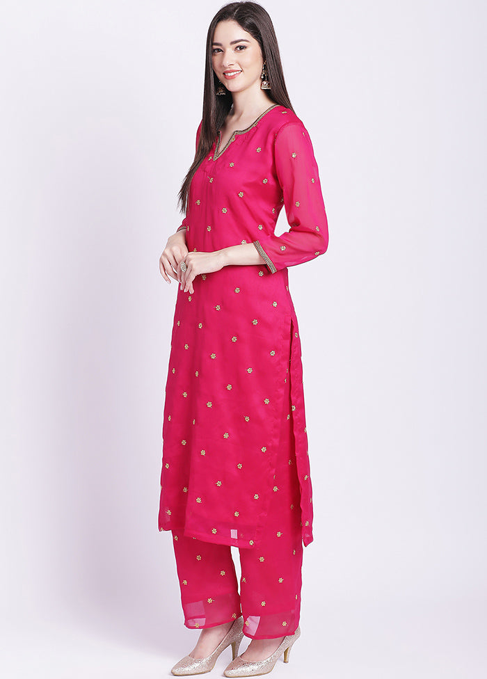 2 Pc Pink Readymade Georgette Kurti Set