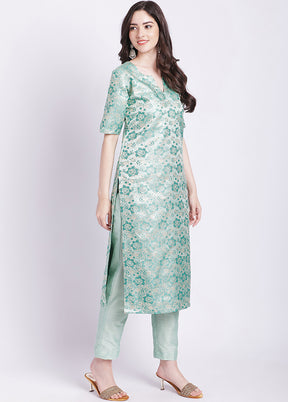 2 Pc Green Readymade Silk Kurti Set