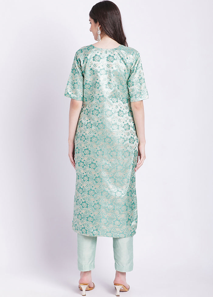 2 Pc Green Readymade Silk Kurti Set