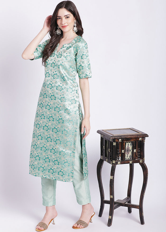 2 Pc Green Readymade Silk Kurti Set