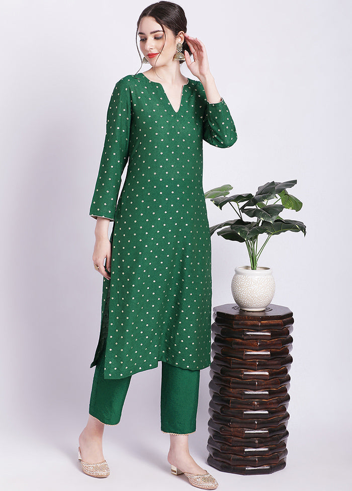 2 Pc Green Readymade Silk Kurti Set