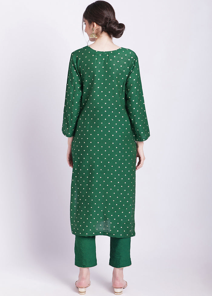 2 Pc Green Readymade Silk Kurti Set