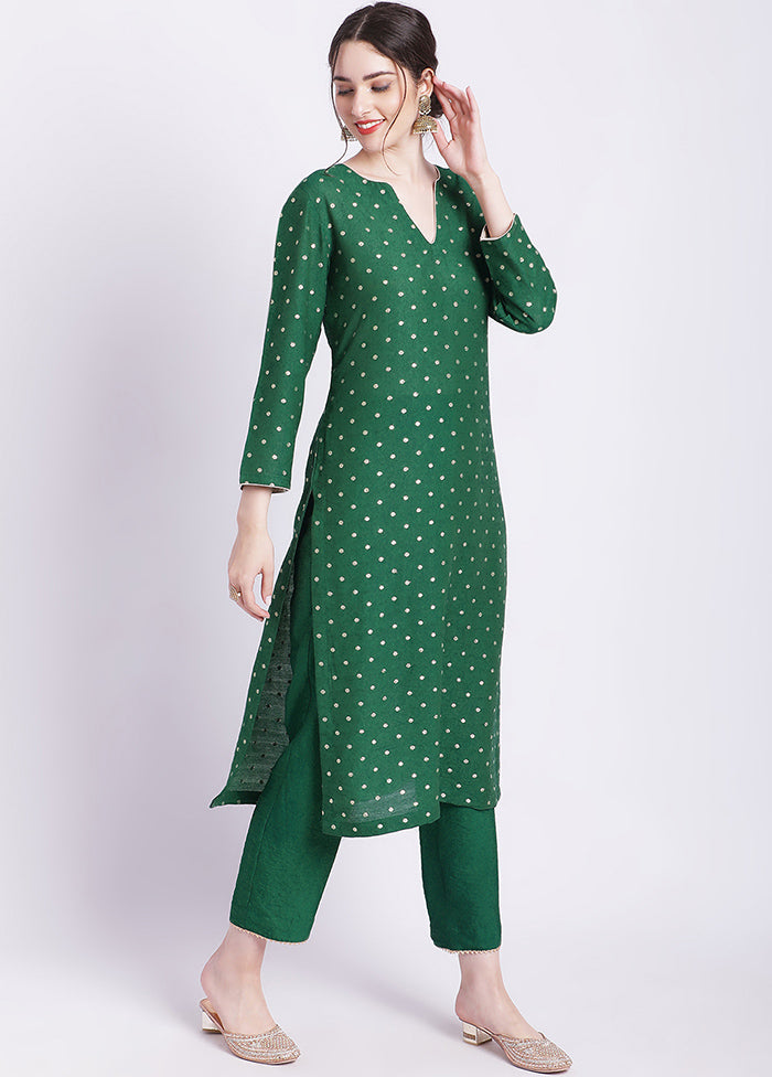 2 Pc Green Readymade Silk Kurti Set