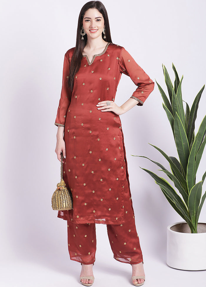 2 Pc Rust Readymade Georgette Kurti Set