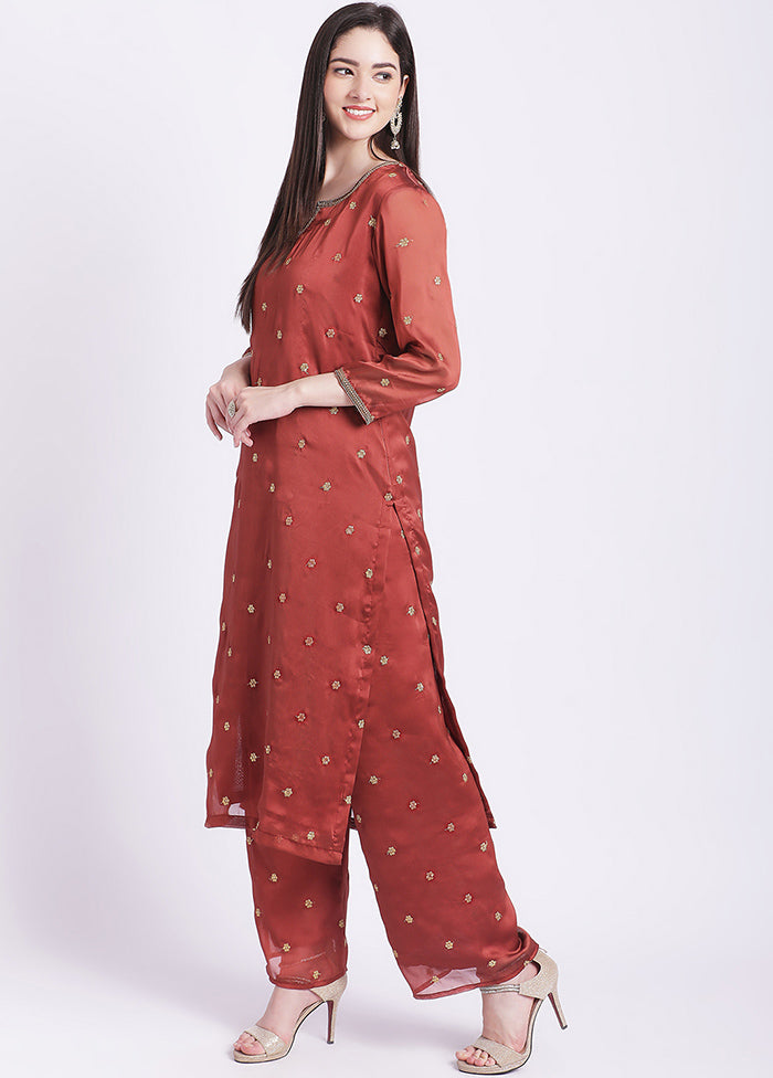 2 Pc Rust Readymade Georgette Kurti Set