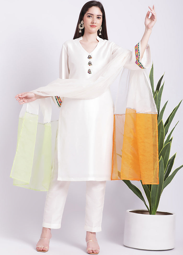 2 Pc White Readymade Silk Kurti Set