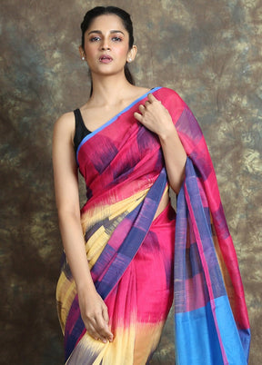 Pink Woven Cotton Silk Saree With Blouse
