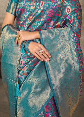 Turquoise Spun Silk Saree With Blouse Piece