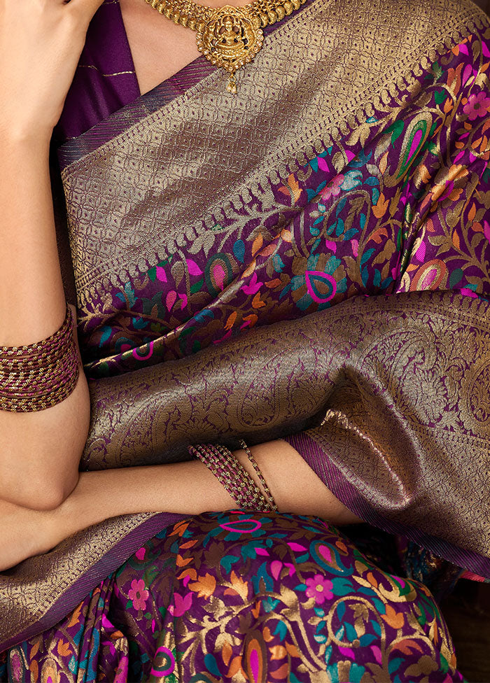 Wine Spun Silk Saree With Blouse Piece