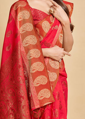 Pink Spun Silk Saree With Blouse Piece