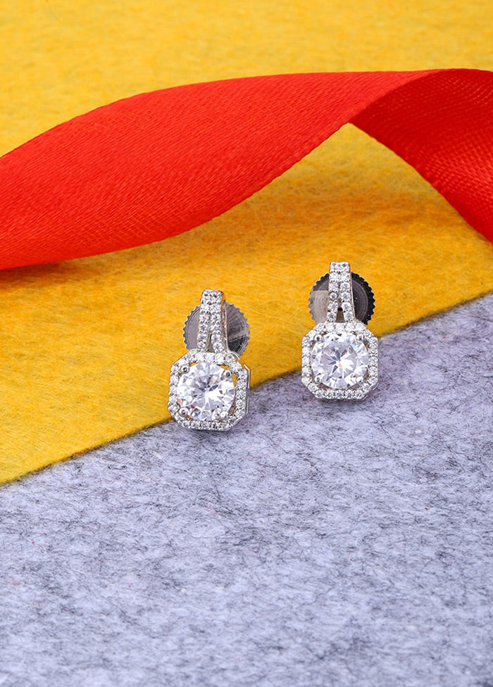 Silver Toned Stone Studded Earrings