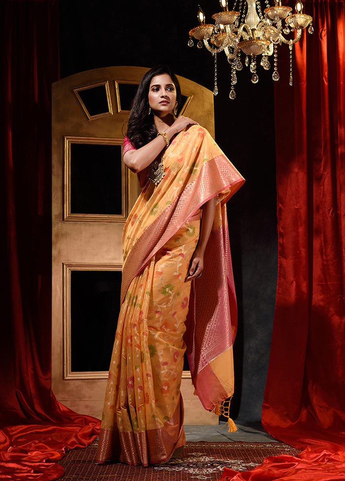 Orange Cotton Saree With Blouse Piece