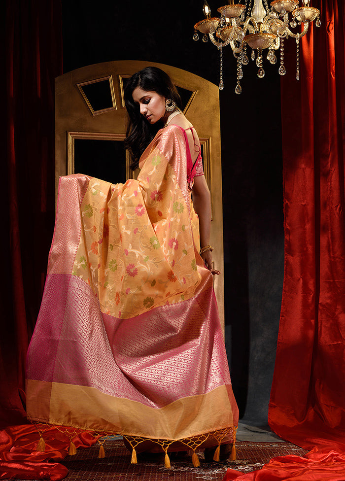 Orange Cotton Saree With Blouse Piece