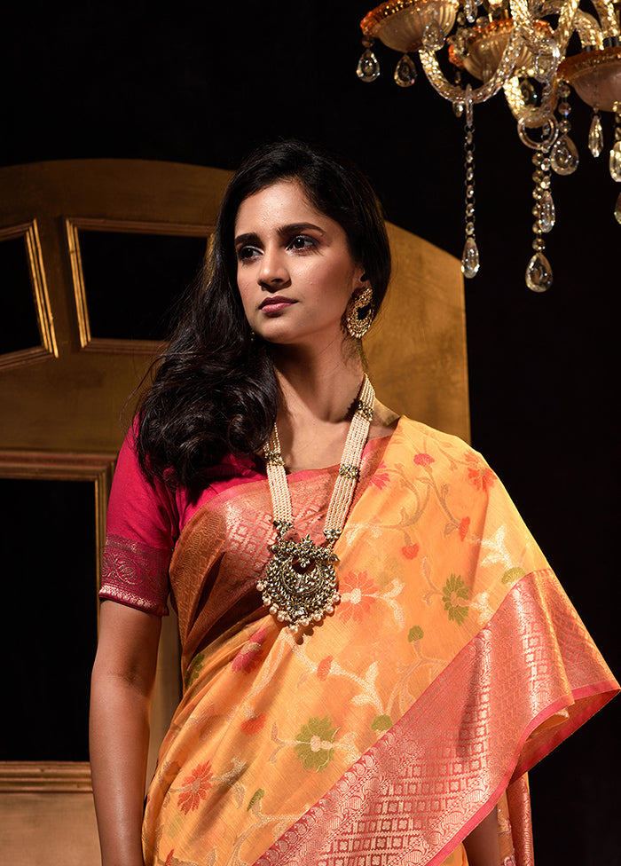 Orange Cotton Saree With Blouse Piece