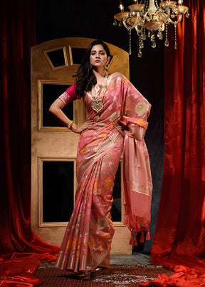 Peach Cotton Saree With Blouse Piece