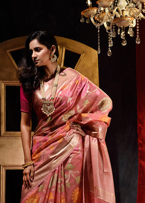 Peach Cotton Saree With Blouse Piece